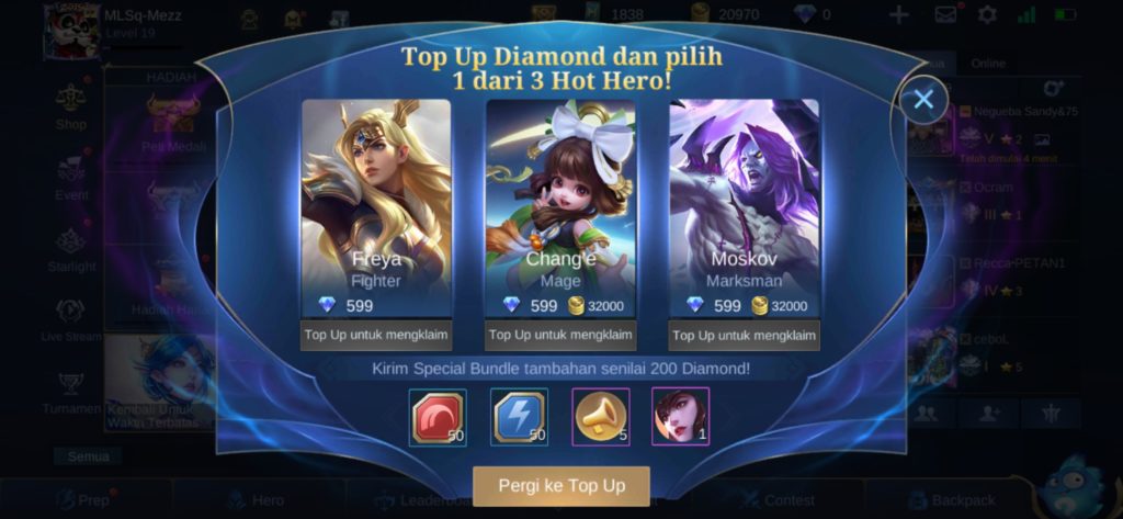First Top Up Diamonds Mobile Legends